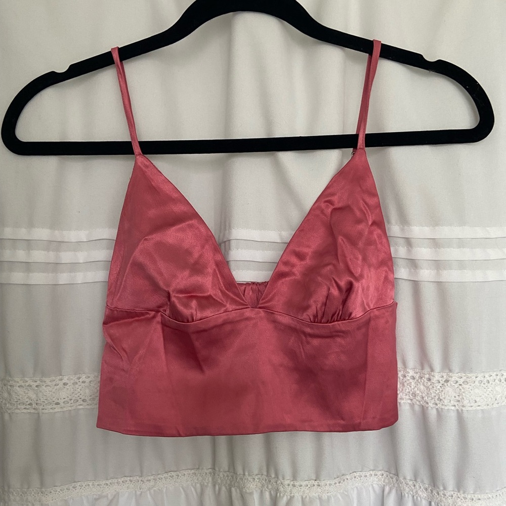 Pink satin crop top